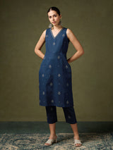 Women's Navy Casual Regular Fit Printed Kurta Set