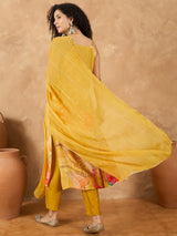 Women's Yellow Spaghetti Strap Straight Floral Kurta Set