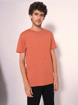 Men's Orange Casual Slim Fit Solid Short Sleeve Tshirt