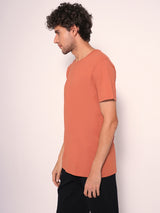 Men's Orange Casual Slim Fit Solid Short Sleeve Tshirt