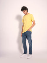 Men's Yellow Casual Slim Fit Solid Short Sleeve Tshirt