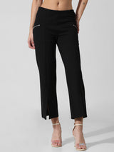Women's Black Knitted Casual Solid Cropped Legging