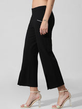 Women's Black Knitted Casual Solid Cropped Legging