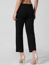 Women's Black Knitted Casual Solid Cropped Legging