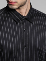 Men's Black Casual Slim Fit Stretchable Full Sleeves Shirt