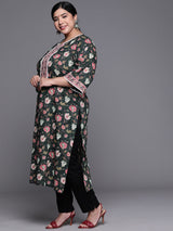 Women Black Festive Printed  Three-Quarter Sleeves Kurta