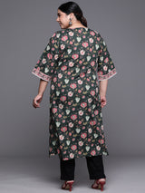 Women Black Festive Printed  Three-Quarter Sleeves Kurta