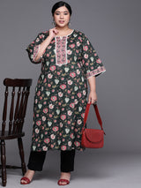 Women Black Festive Printed  Three-Quarter Sleeves Kurta