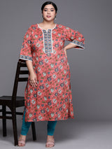 Women Multicolor Festive  Printed  Three-Quarter Sleeves Kurta