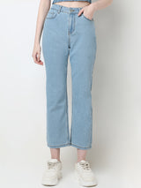 Women's Blue Mid Rise Straight Fit Jeans