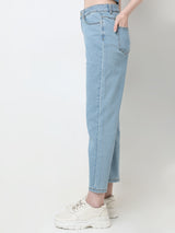 Women's Blue Mid Rise Straight Fit Jeans