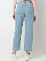 Women's Blue Mid Rise Straight Fit Jeans