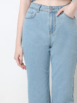 Women's Blue Mid Rise Straight Fit Jeans