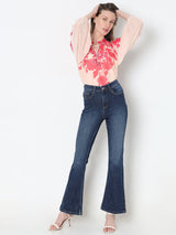 Women's Blue High Rise Flared Jeans
