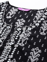 Women Black Daily Printed Three-Quarter Sleeves Kurta