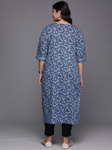 Women Blue Daily Printed Three-Quarter Sleeves Kurta