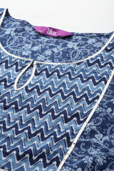 Women Blue Daily Printed Three-Quarter Sleeves Kurta