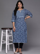 Women Blue Daily Printed Three-Quarter Sleeves Kurta