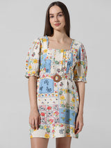 Women's Multicolor Woven Casual Printed Short Sleeves Dress