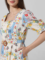 Women's Multicolor Woven Casual Printed Short Sleeves Dress