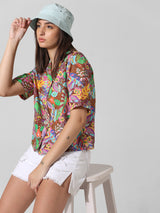 Women's Multicolor Woven Casual Printed Regular Fit Half Sleeves Shirt