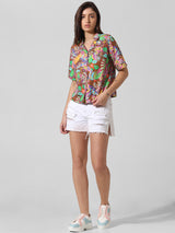 Women's Multicolor Woven Casual Printed Regular Fit Half Sleeves Shirt