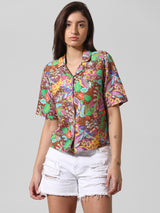 Women's Multicolor Woven Casual Printed Regular Fit Half Sleeves Shirt