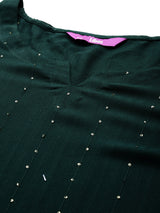 Women Green Festive Embroidered Three-Quarter Sleeves Kurta