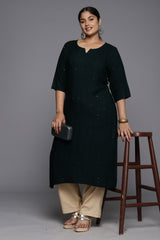 Women Green Festive Embroidered Three-Quarter Sleeves Kurta