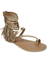 Women's Gold Casual Leather Gladiator Sandals