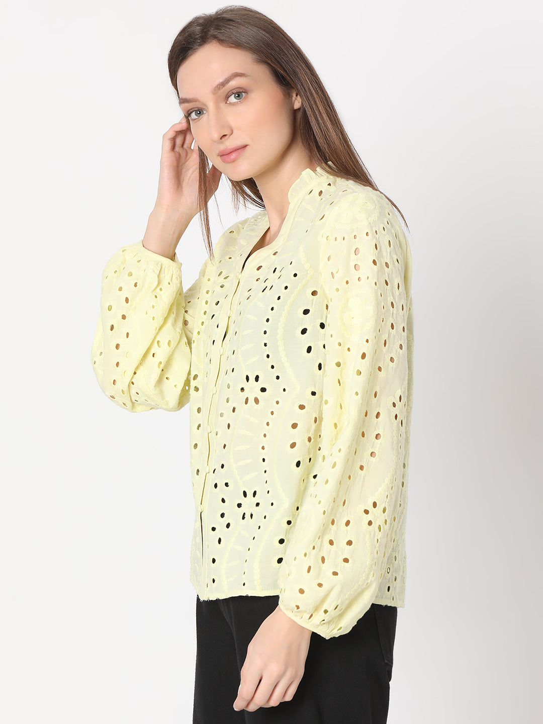 Women's Yellow Schiffli Top