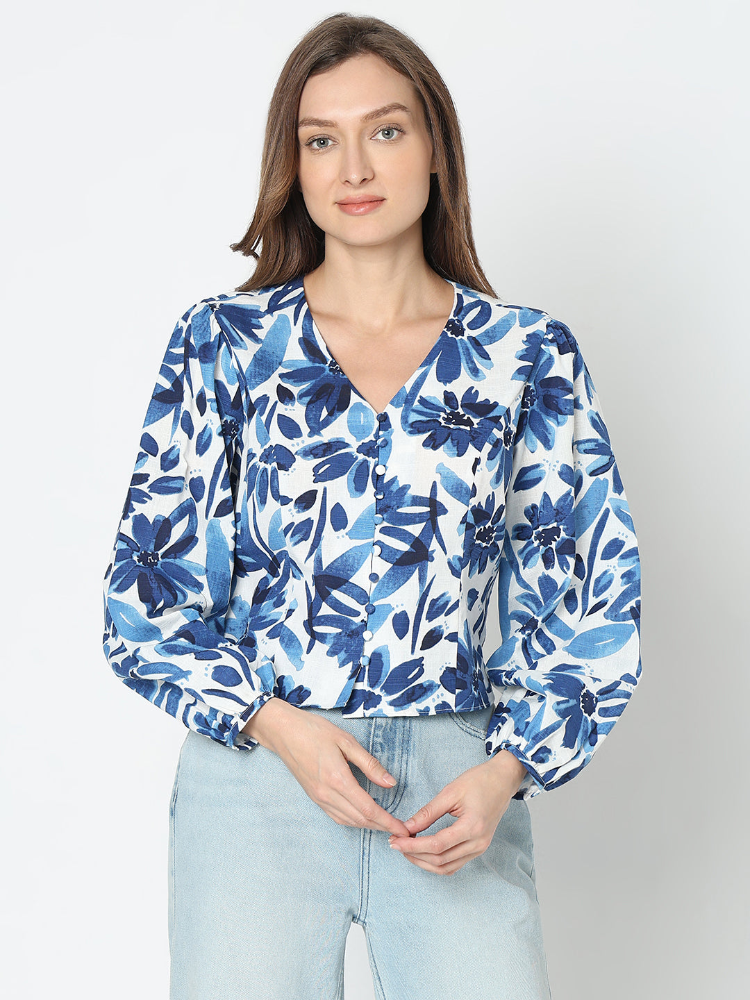 Women's Blue Abstract Print Tops