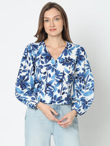 Women's Blue Abstract Print Tops