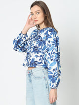 Women's Blue Abstract Print Tops