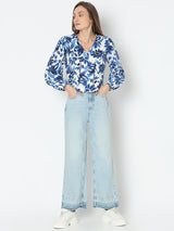 Women's Blue Abstract Print Tops