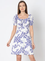 Women's White Floral Fit & Flare Dress