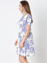Women's White Floral Fit & Flare Dress