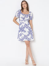 Women's White Floral Fit & Flare Dress