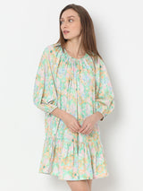 Women's Green Printed Straight Fit Dress
