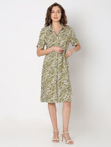 Women's Green Printed Shirt Dress