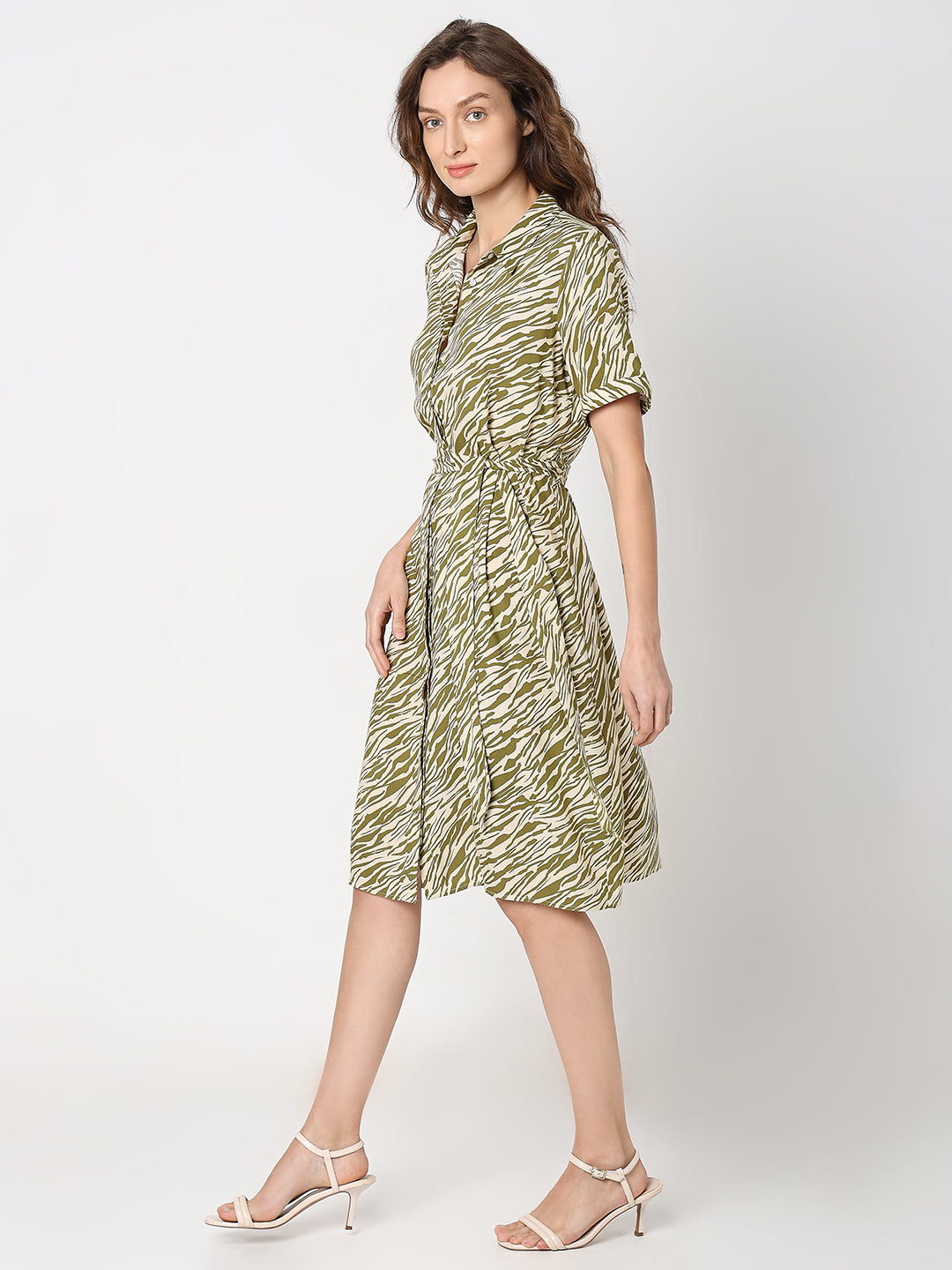 Women's Green Printed Shirt Dress