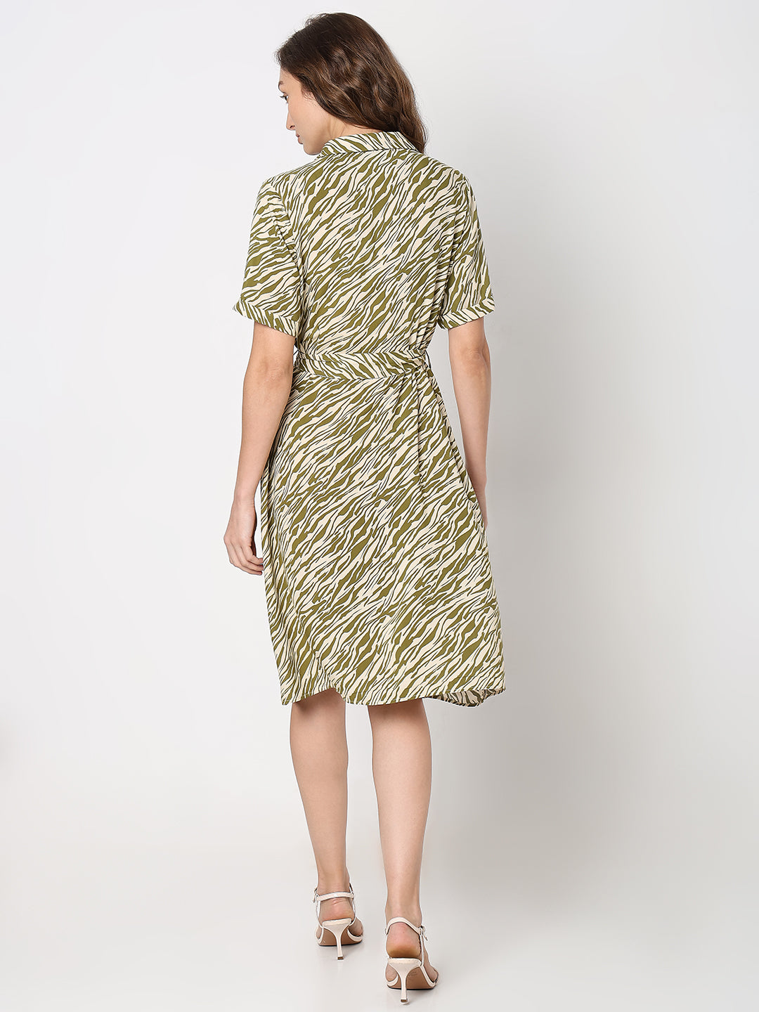 Women's Green Printed Shirt Dress