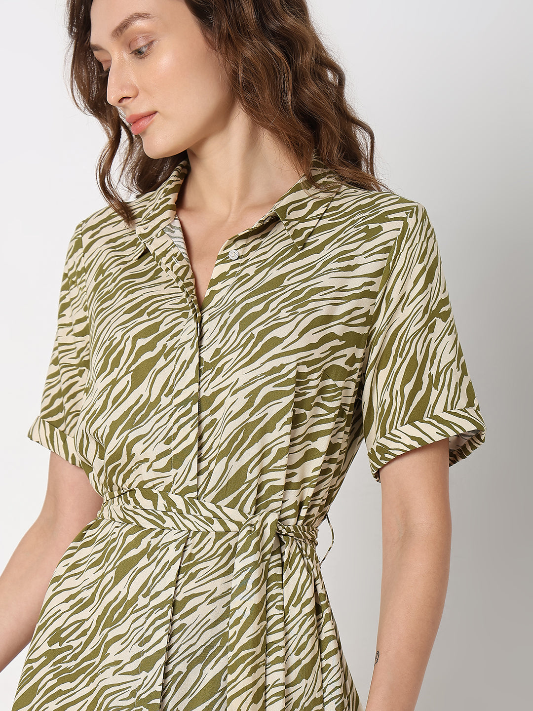 Women's Green Printed Shirt Dress