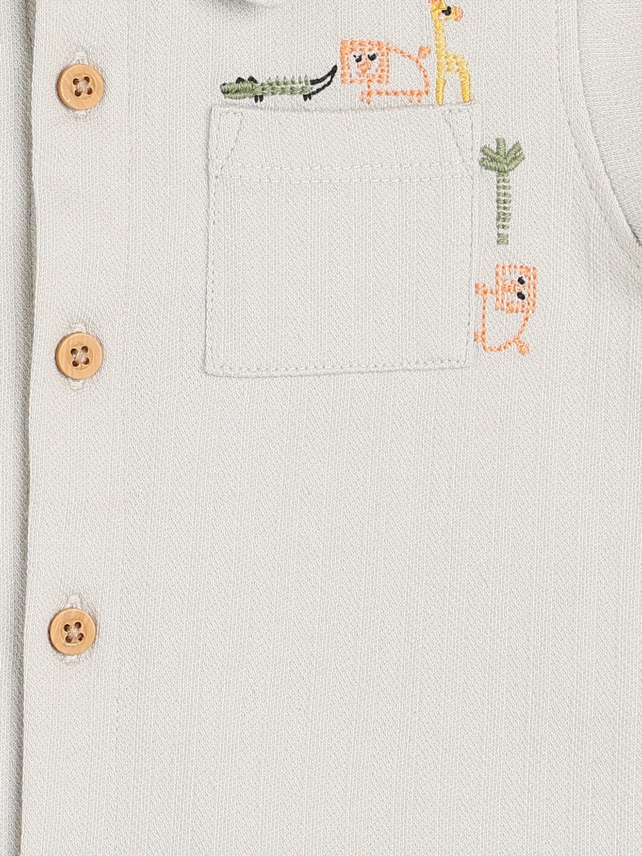 Boys Grey Cotton Half Sleeve Shirt