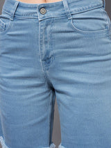 Women's Light Blue Regular High Rise Clean Look Above Knee Stretchable Denim Shorts