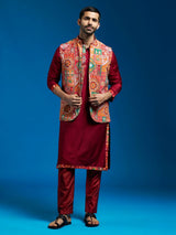 Men's Multicolor Crepe Printed Embroidered Sequinned Full Sleeves Nehru Jacket