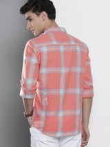 Men's Regular Fit Checkered Full Sleeves Cutaway Collar Casual Shirt