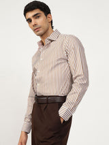 Men's Brown Casual Regular Fit Striped Full Sleeves Shirt