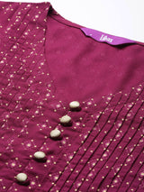 Women's Pink Geometric Printed Pleated Flared Kurti