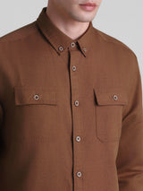 Men's Brown Casual Slim Fit Full Sleeves Shirt